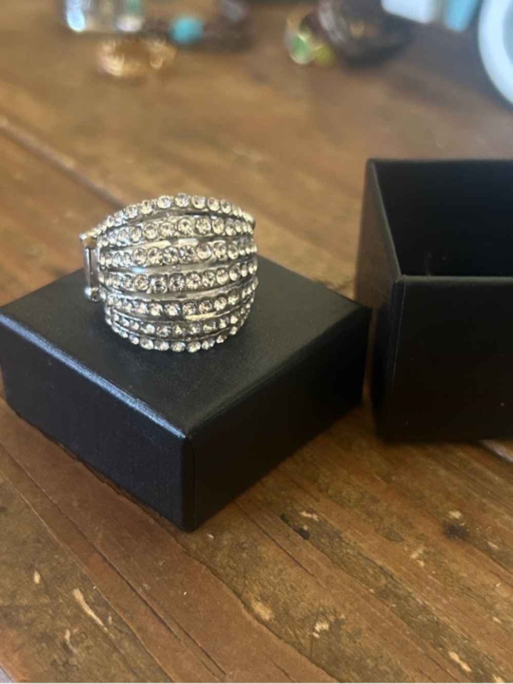 & Other Stories Silver Multi-Row Crystal Statement Ring